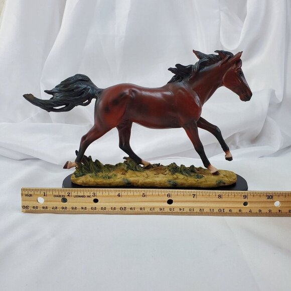 Equestrian Galloping Dark Brown Horse on Wild Pastures Statue 9.25" Long - Picture 10 of 11